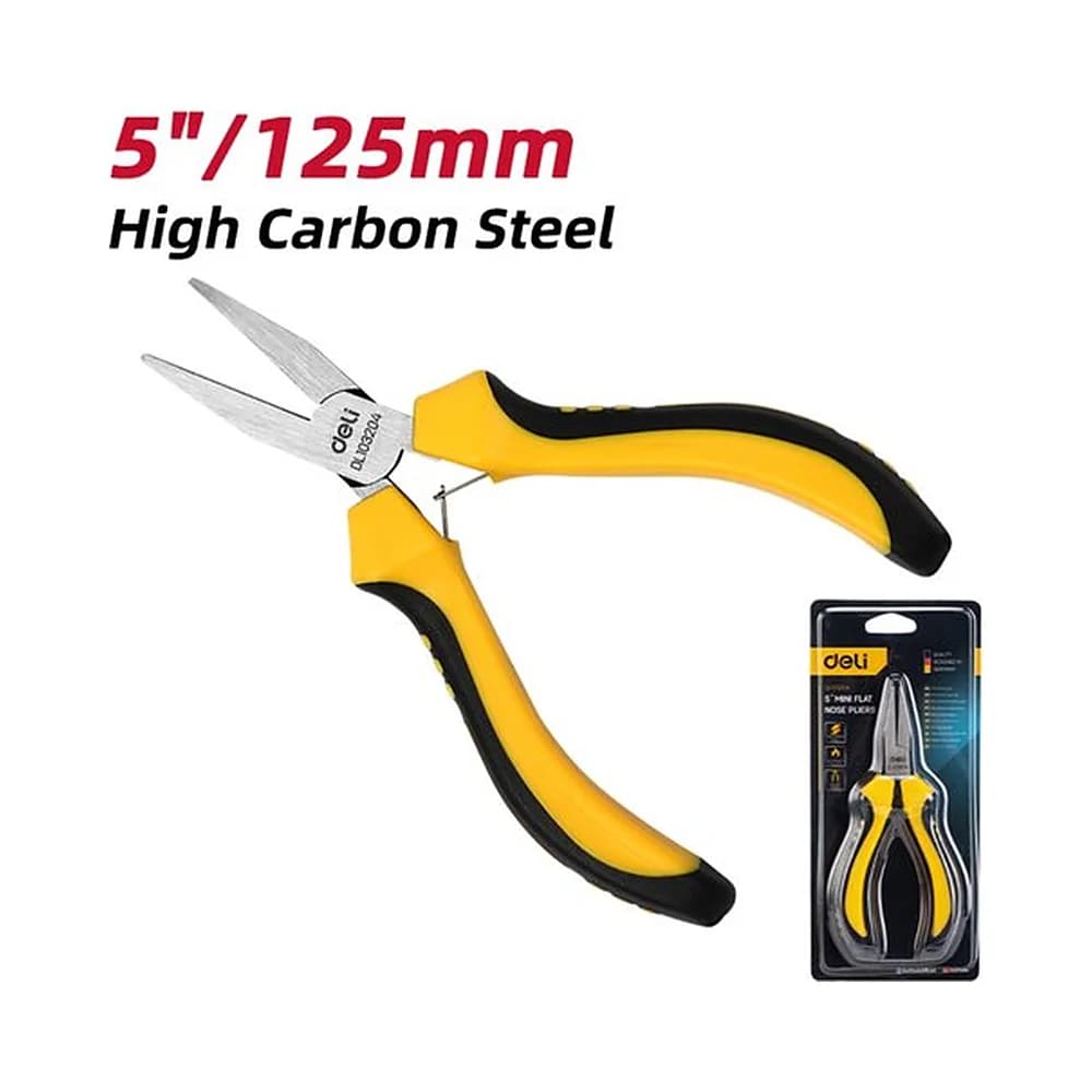 Alicate mini meia cana bico longo curvo 5" de 125mm Deli