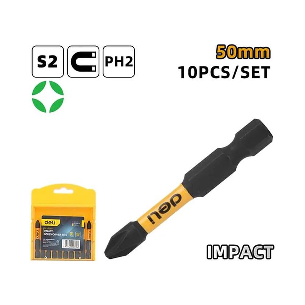 Jogo de bits de Impacto PH2*50mm magnético (10pcs) Deli