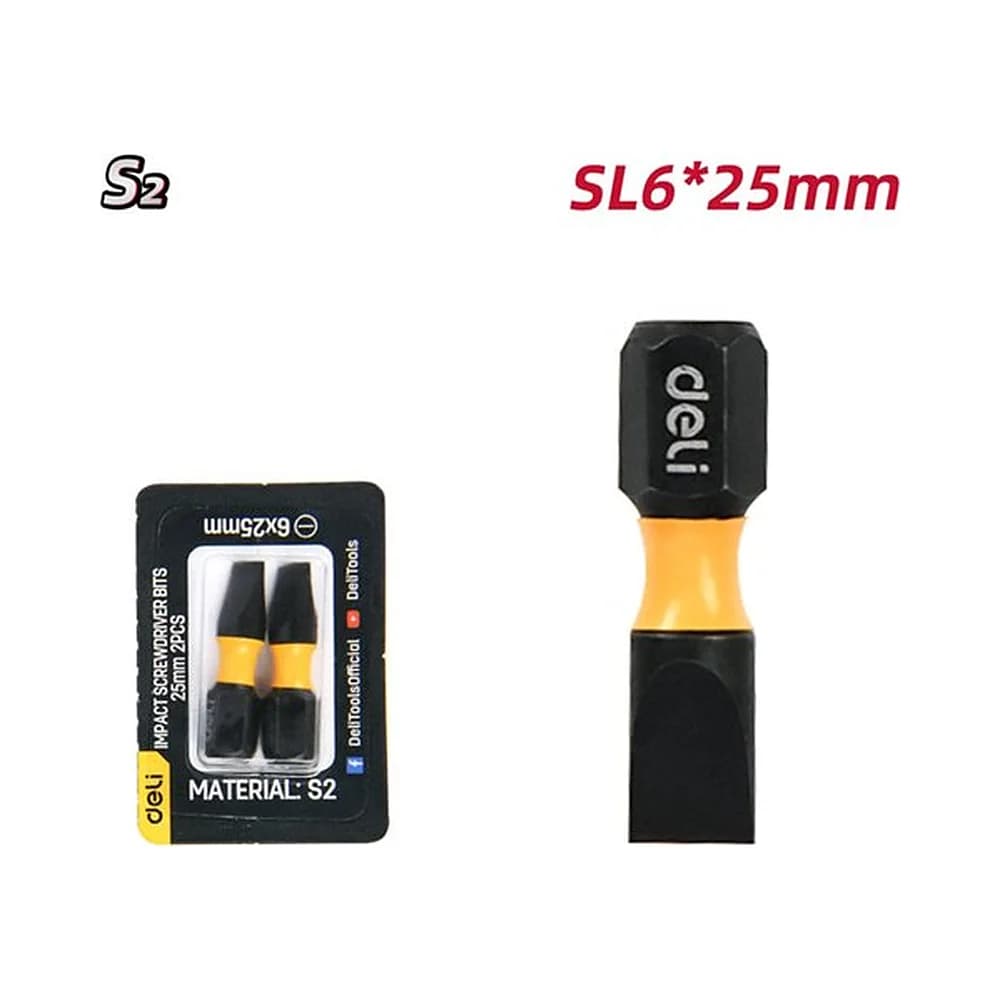 Jogo de bits de impacto SL6*25mm magnético (2pcs) Deli