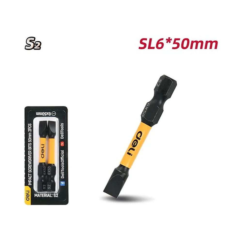 Jogo de bits de impacto SL6*50mm magnético (2pcs) Deli