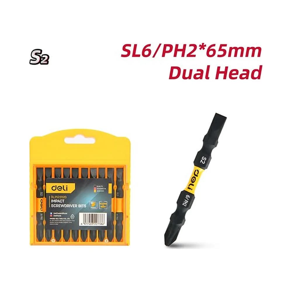 Jogo de bits de Impacto SL6/PH2*65mm magnético (10pcs) Deli
