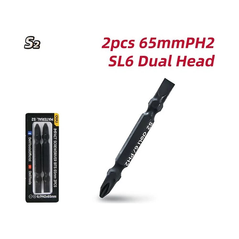 Jogo de bits de impacto SL6/PH2*65mm magnético (2pcs) Deli