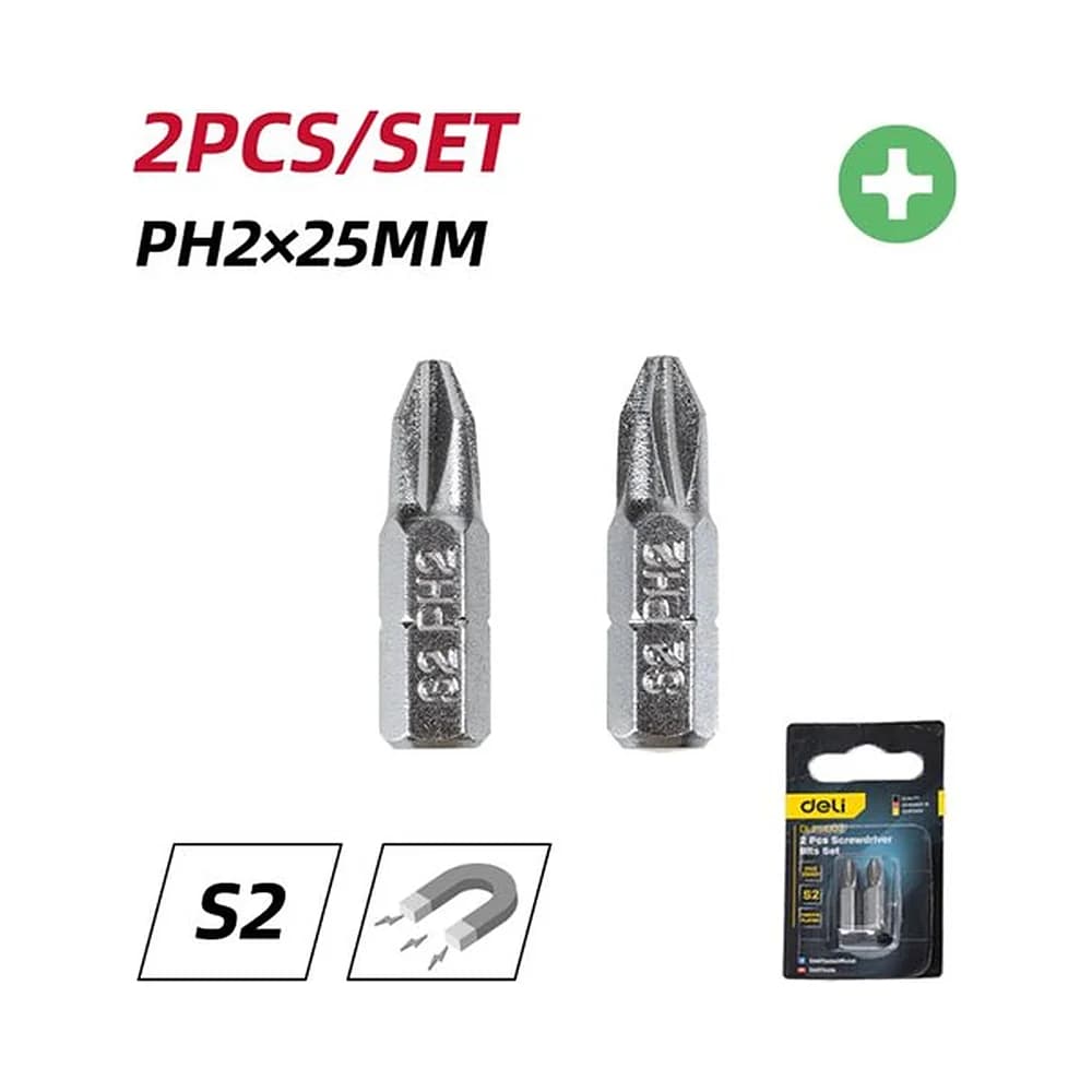 Jogo de bits/ponteiras PH2 magnético (2pcs) Deli