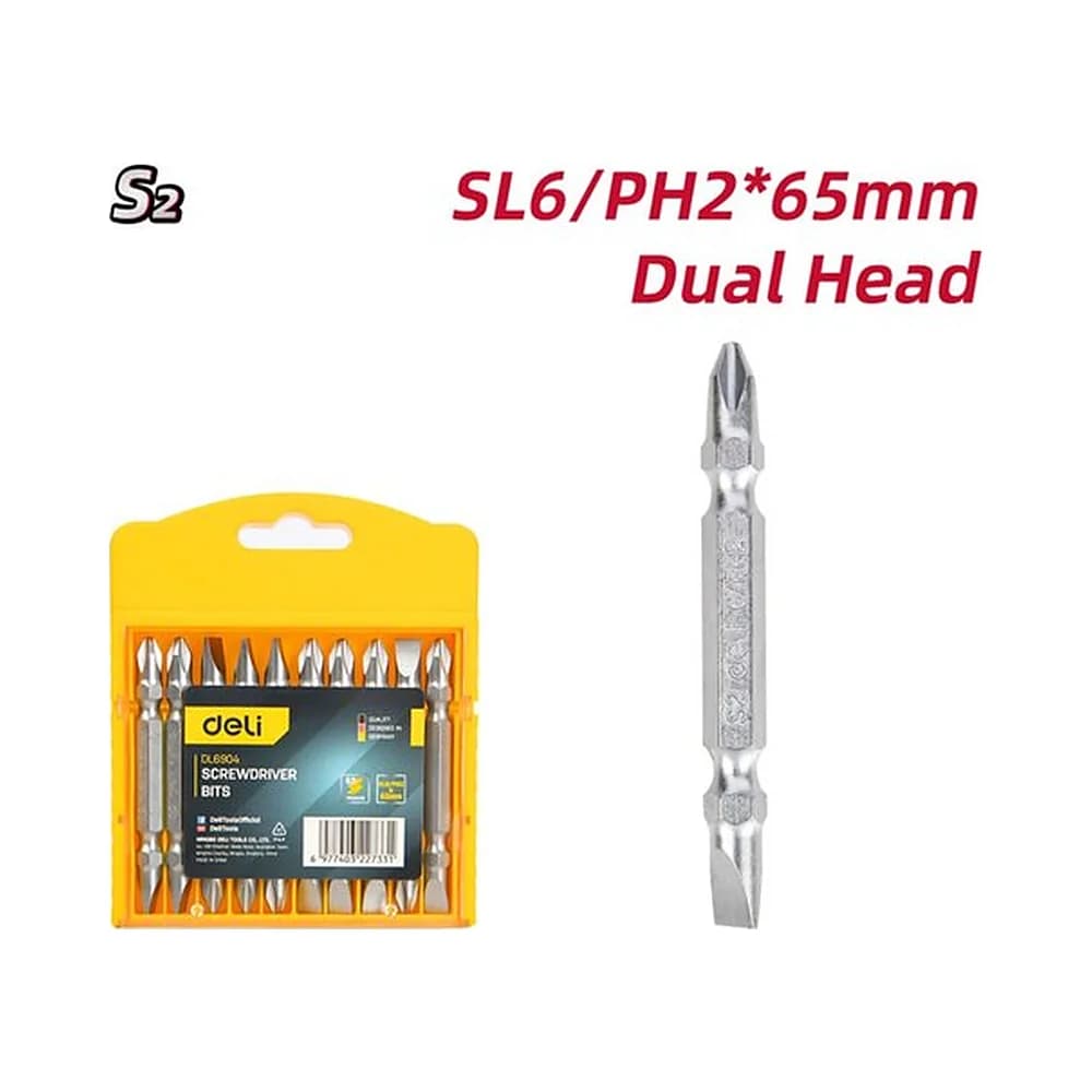 Jogo de bits/ponteiras SL6/PH2 65mm (10pcs) Deli