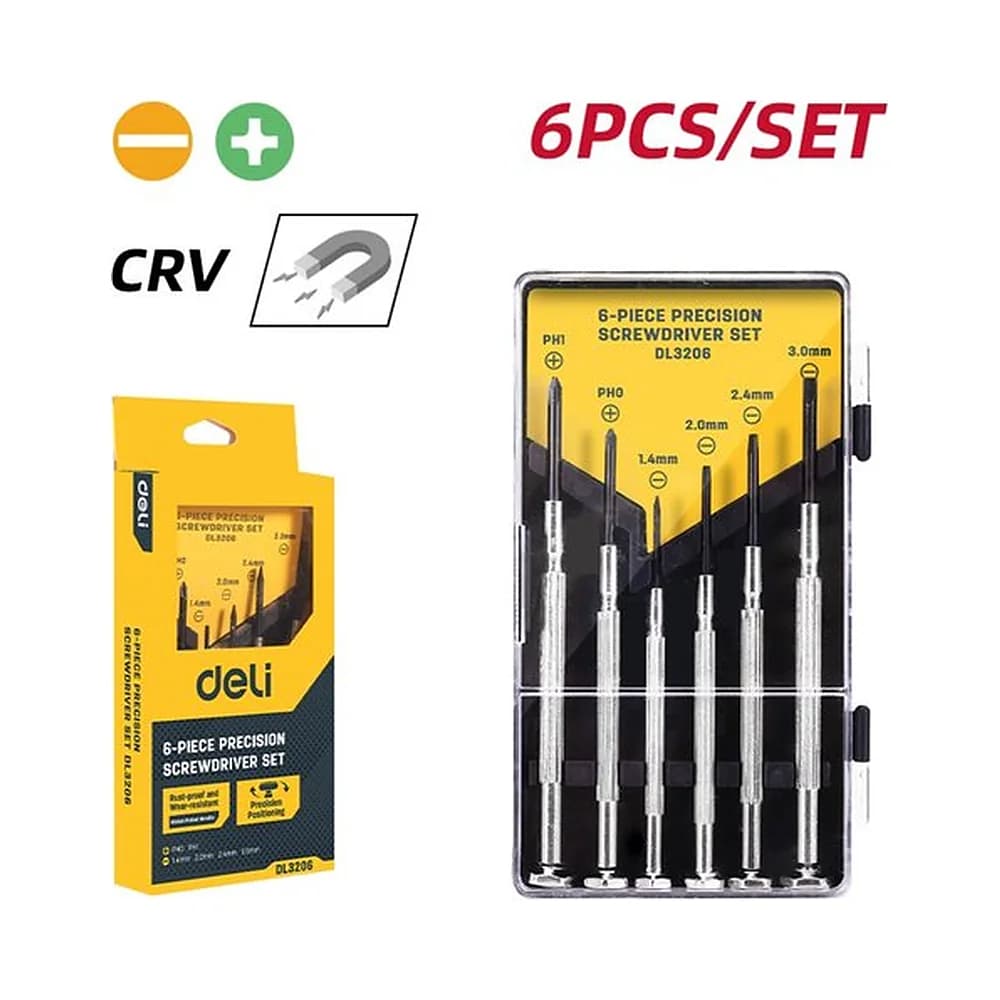 Jogo de chaves de precisão para relógio (3pcs PH + 3pcs SL) Deli