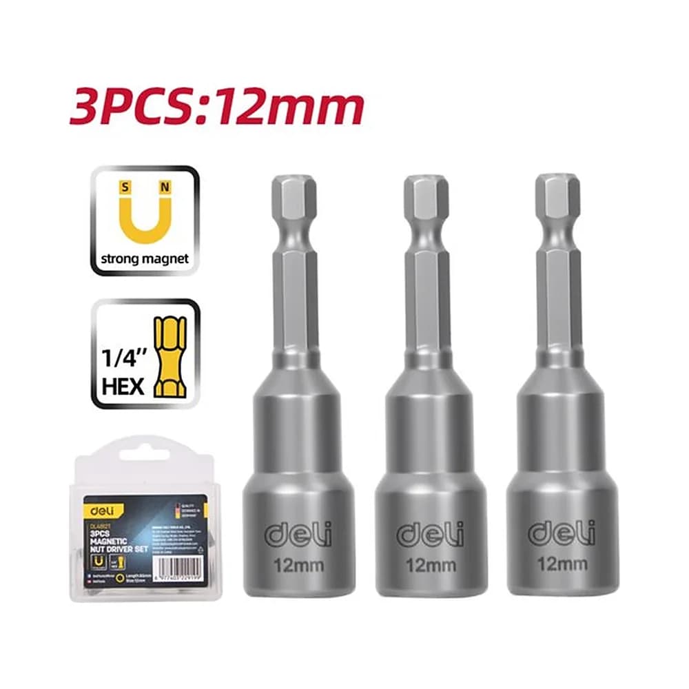 Jogo de ponteiras canhão Magnéticas 12mm (3pcs) Deli