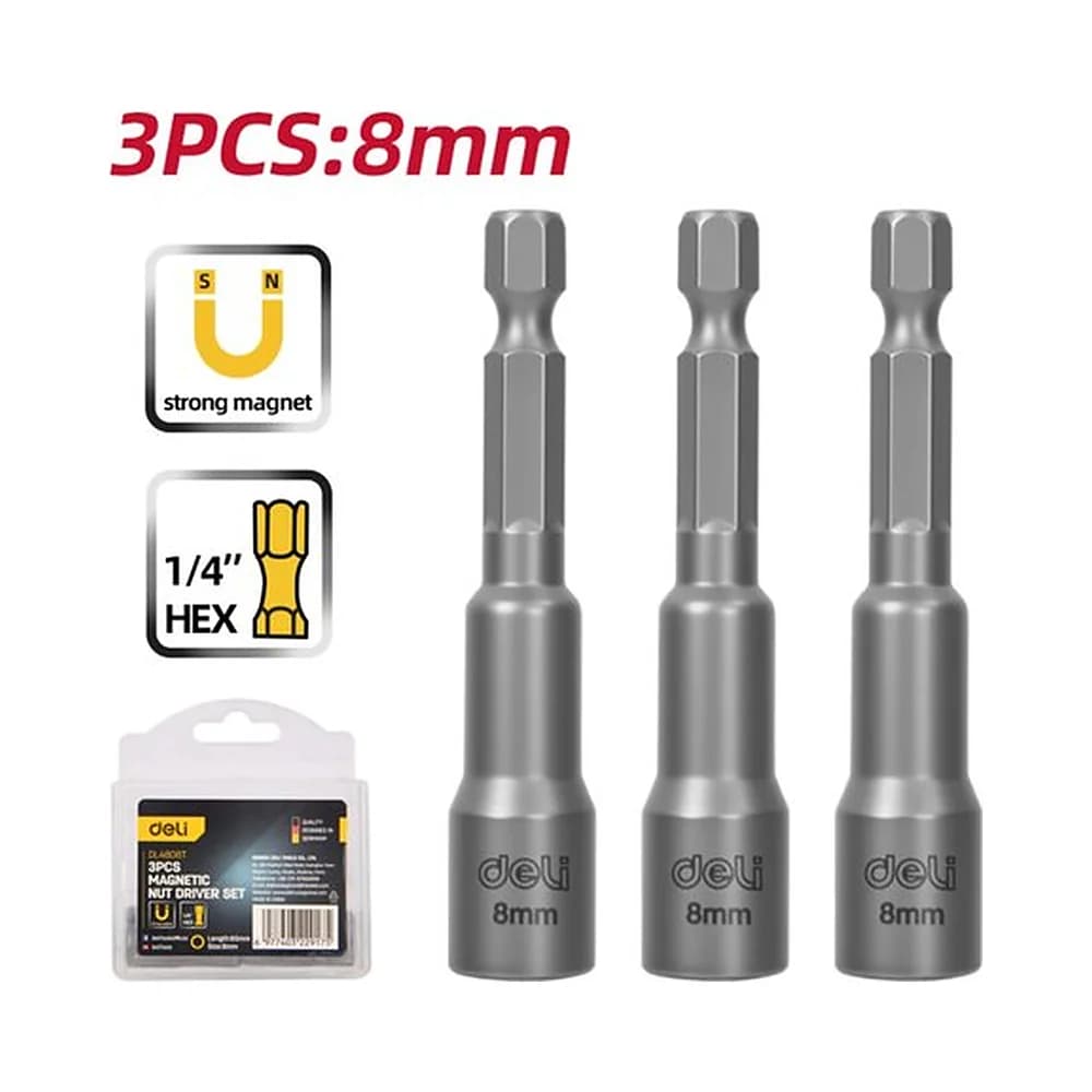 Jogo de ponteiras canhão Magnéticas 8mm (3pcs) Deli