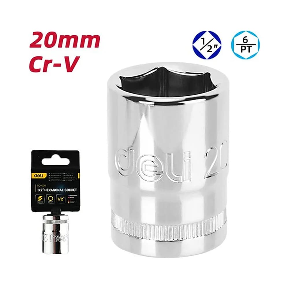 Soquete sextavado curto 1/2" de 20mm Deli