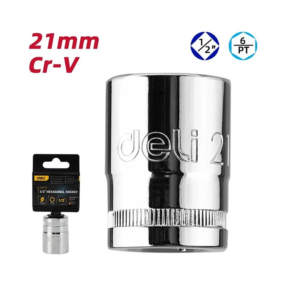 Soquete sextavado curto 1/2" de 21mm Deli