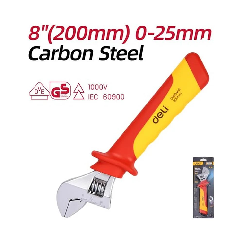 Chave inglesa isolada (ajustável) 8" abertura de 0-25mm (140mm) Deli