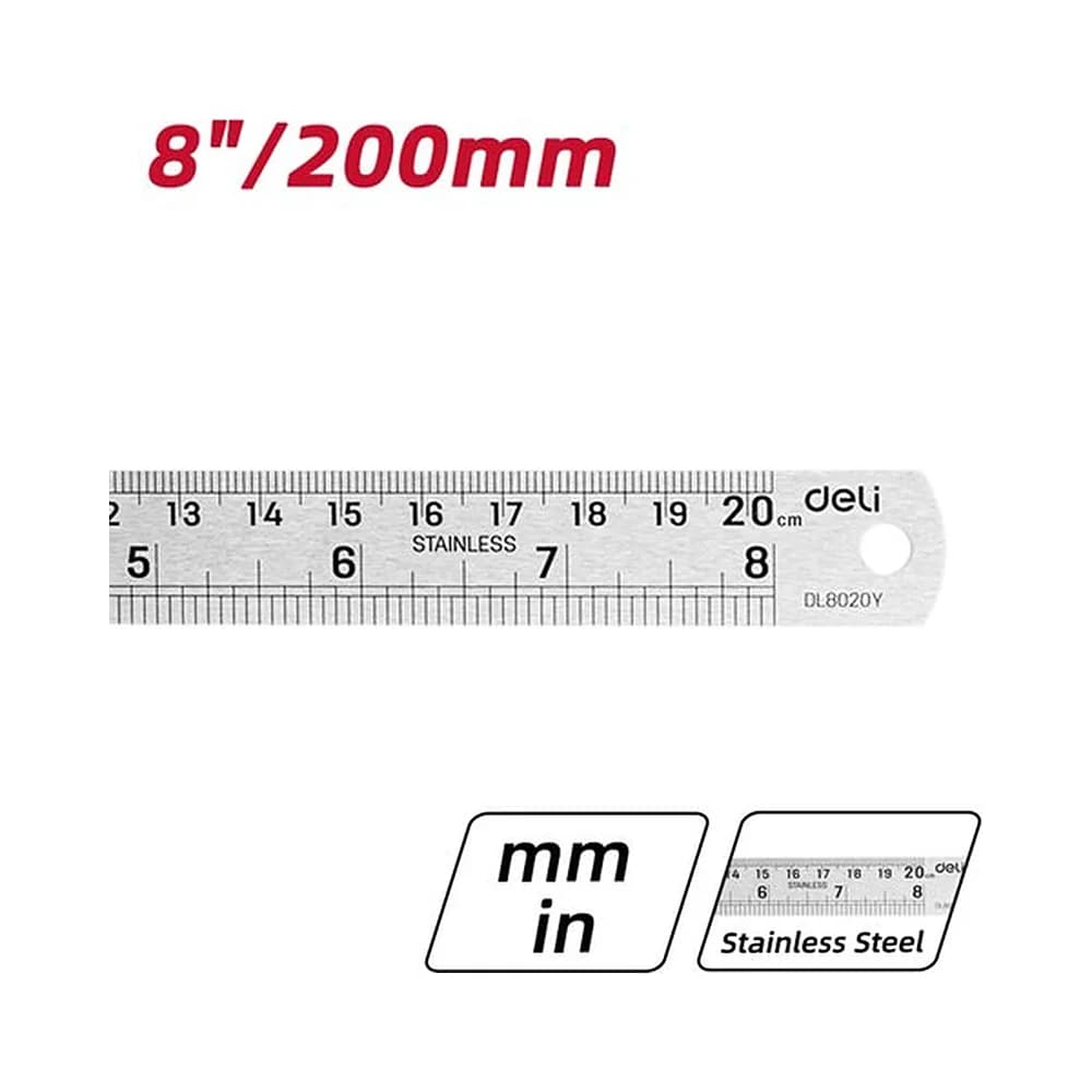 Régua de aço 20cm Deli
